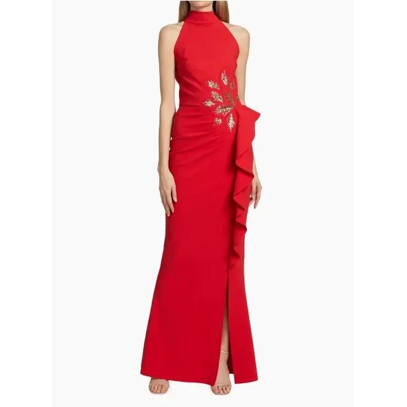 NWT Chiara Boni La Petite Robe Teodorina Sequined Ruffle Halter Gown US4 $1090 - Picture 1 of 11